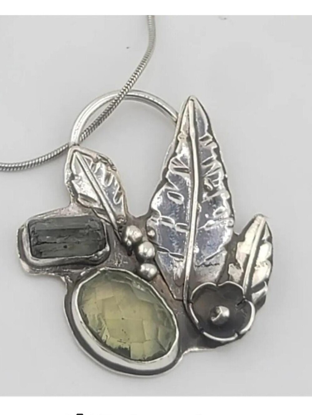 PERIDOT & TOURMALINE GENUINE STONES SECRET  GARDEN PENDANT HANDMADE IN STERLING - Picture 2 of 5